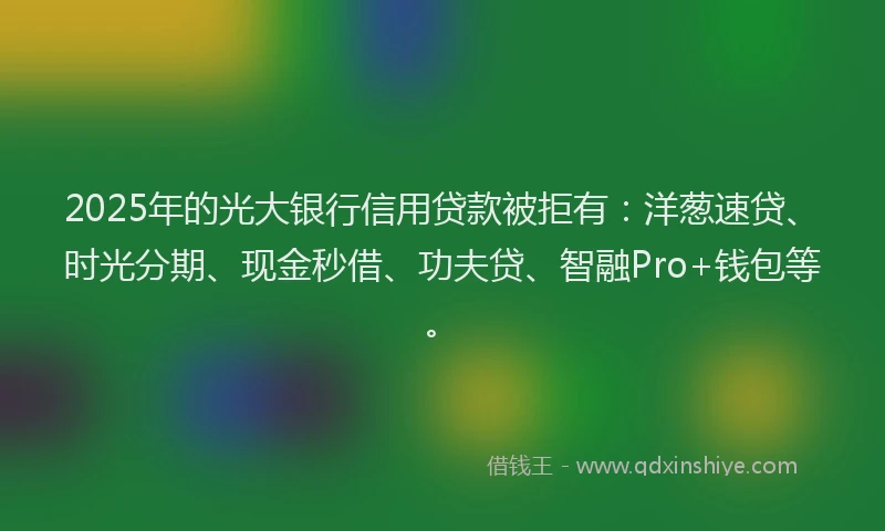 2025年的光大银行信用贷款被拒有：洋葱速贷、时光分期、现金秒借、功夫贷、智融Pro+钱包等。