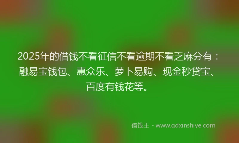 2025年的借钱不看征信不看逾期不看乏麻分有：融易宝钱包、惠众乐、萝卜易购、现金秒贷宝、百度有钱花等。