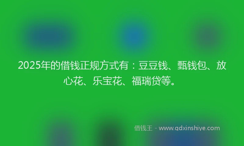 2025年的借钱正规方式有：豆豆钱、甄钱包、放心花、乐宝花、福瑞贷等。
