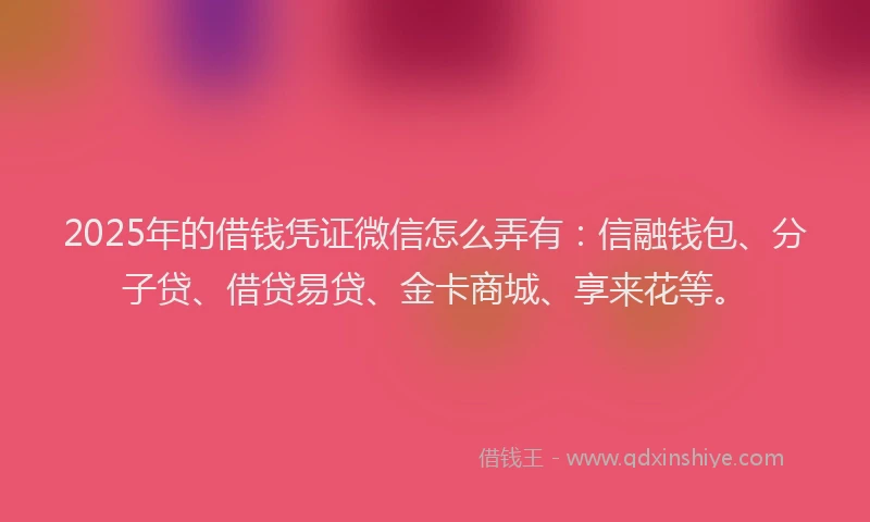 2025年的借钱凭证微信怎么弄有：信融钱包、分子贷、借贷易贷、金卡商城、享来花等。