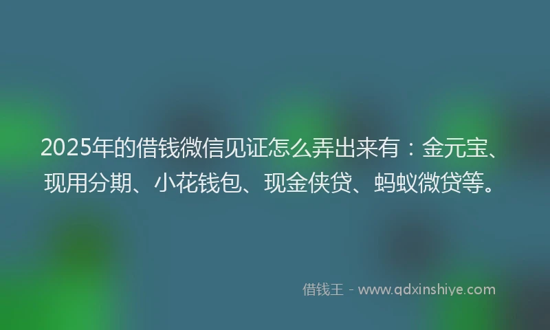 2025年的借钱微信见证怎么弄出来有：金元宝、现用分期、小花钱包、现金侠贷、蚂蚁微贷等。