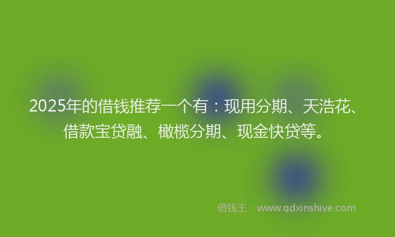 2025年的借钱推荐一个有：现用分期、天浩花、借款宝贷融、橄榄分期、现金快贷等。