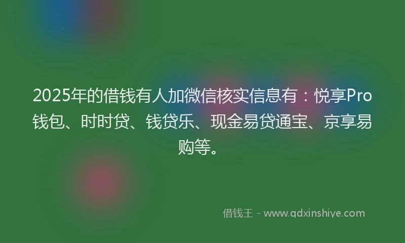 2025年的借钱有人加微信核实信息有：悦享Pro钱包、时时贷、钱贷乐、现金易贷通宝、京享易购等。