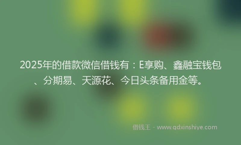 2025年的借款微信借钱有：E享购、鑫融宝钱包、分期易、天源花、今日头条备用金等。