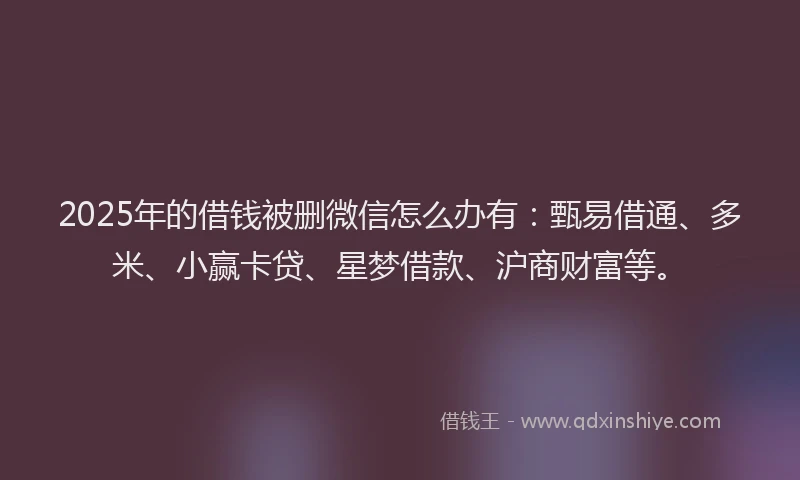 2025年的借钱被删微信怎么办有：甄易借通、多米、小赢卡贷、星梦借款、沪商财富等。