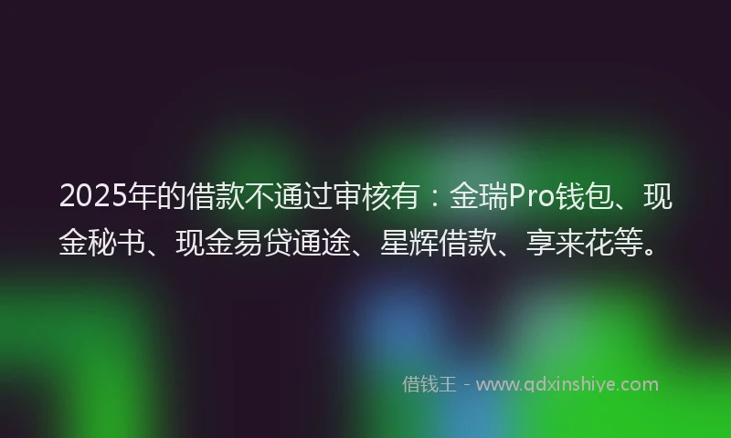 2025年的借款不通过审核有：金瑞Pro钱包、现金秘书、现金易贷通途、星辉借款、享来花等。