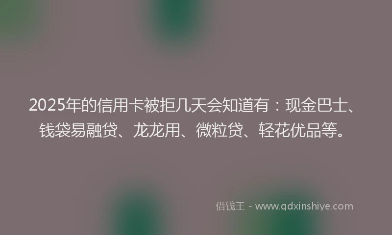 2025年的信用卡被拒几天会知道有：现金巴士、钱袋易融贷、龙龙用、微粒贷、轻花优品等。