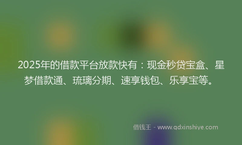 2025年的借款平台放款快有：现金秒贷宝盒、星梦借款通、琉璃分期、速享钱包、乐享宝等。