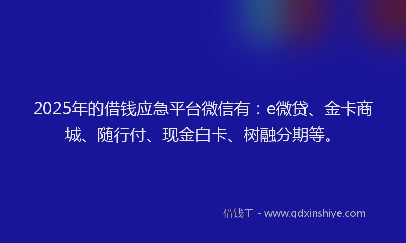 2025年的借钱应急平台微信有：e微贷、金卡商城、随行付、现金白卡、树融分期等。