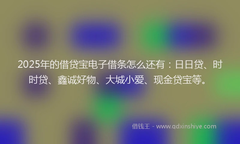2025年的借贷宝电子借条怎么还有：日日贷、时时贷、鑫诚好物、大城小爱、现金贷宝等。