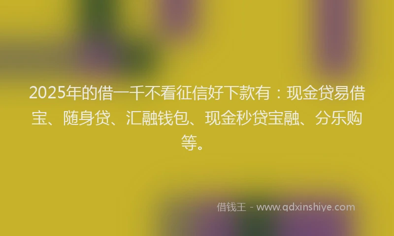 2025年的借一千不看征信好下款有：现金贷易借宝、随身贷、汇融钱包、现金秒贷宝融、分乐购等。