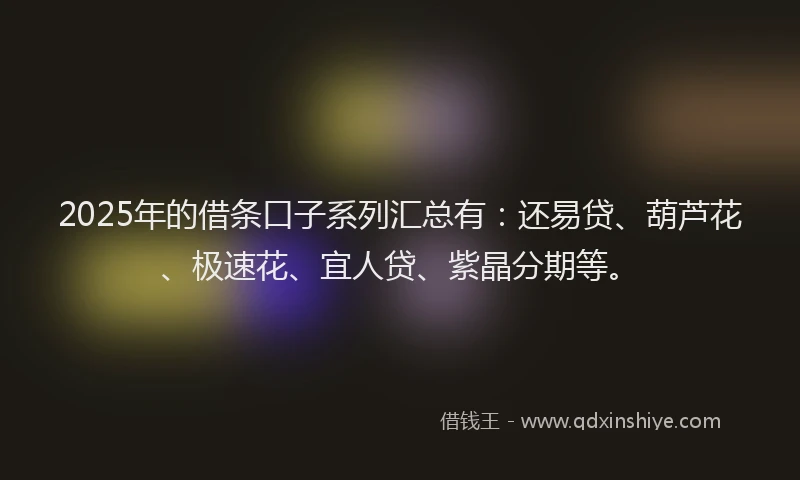 2025年的借条口子系列汇总有：还易贷、葫芦花、极速花、宜人贷、紫晶分期等。