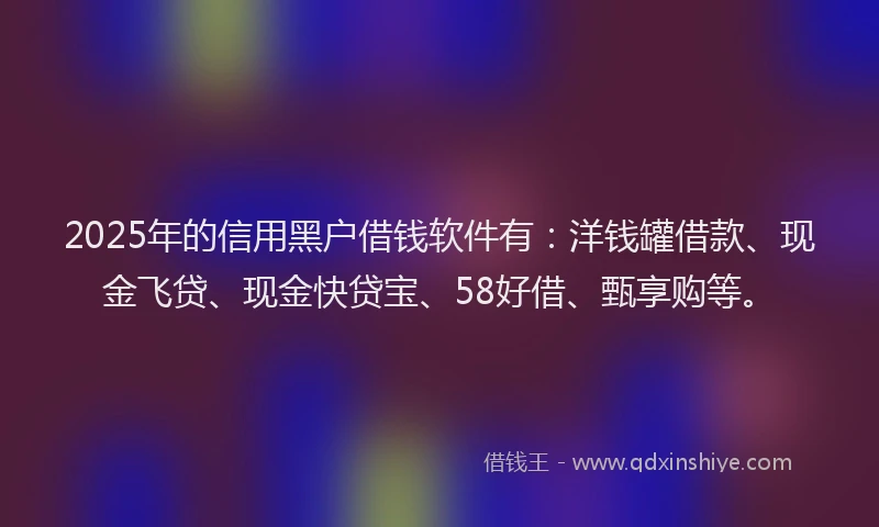 2025年的信用黑户借钱软件有：洋钱罐借款、现金飞贷、现金快贷宝、58好借、甄享购等。