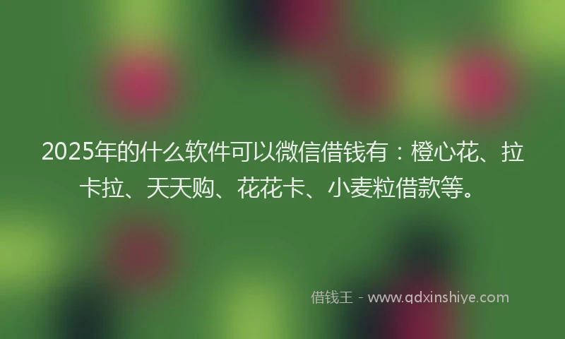 2025年的什么软件可以微信借钱有：橙心花、拉卡拉、天天购、花花卡、小麦粒借款等。