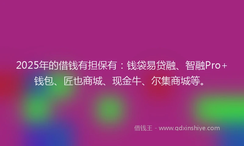 2025年的借钱有担保有：钱袋易贷融、智融Pro+钱包、匠也商城、现金牛、尔集商城等。
