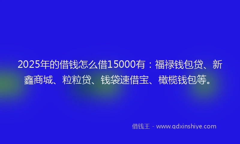 2025年的借钱怎么借15000有：福禄钱包贷、新鑫商城、粒粒贷、钱袋速借宝、橄榄钱包等。