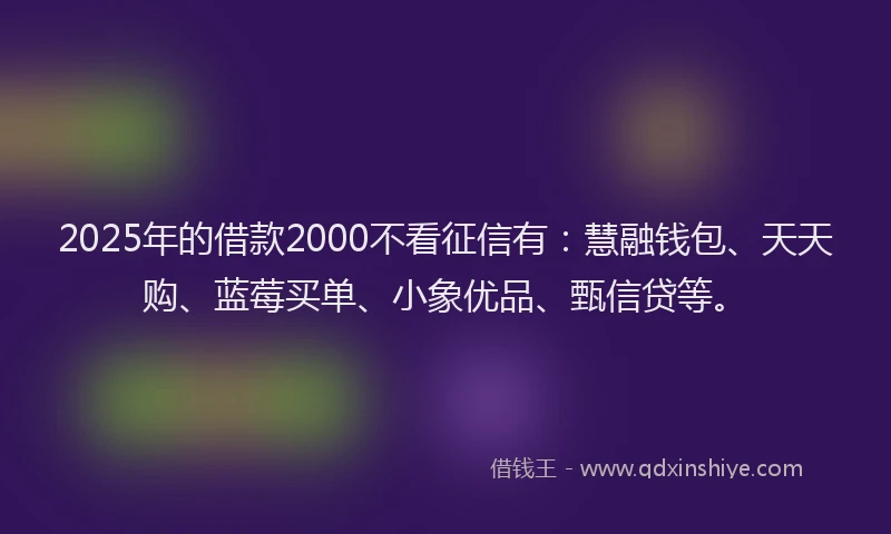 2025年的借款2000不看征信有：慧融钱包、天天购、蓝莓买单、小象优品、甄信贷等。