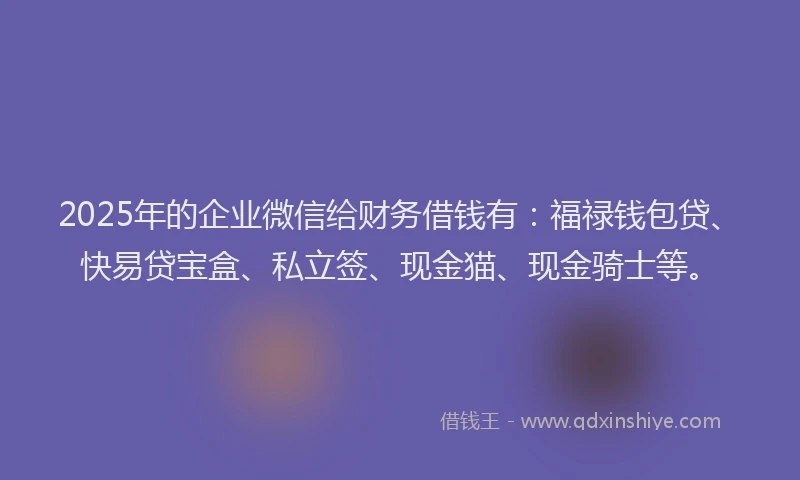 2025年的企业微信给财务借钱有：福禄钱包贷、快易贷宝盒、私立签、现金猫、现金骑士等。