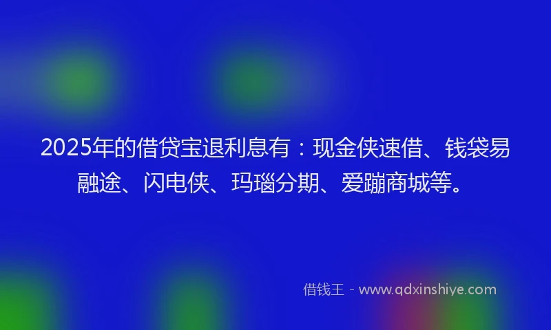 2025年的借贷宝退利息有：现金侠速借、钱袋易融途、闪电侠、玛瑙分期、爱蹦商城等。
