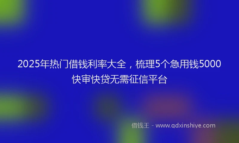 2025年热门借钱利率大全，梳理5个急用钱5000快审快贷无需征信平台