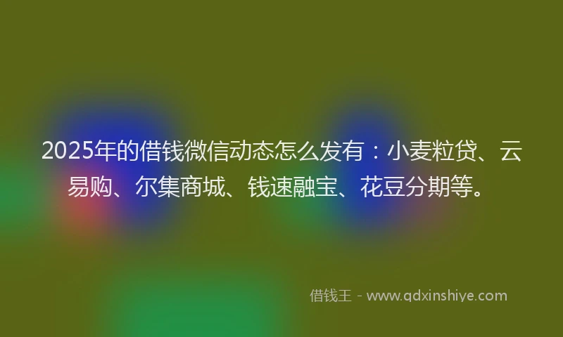 2025年的借钱微信动态怎么发有：小麦粒贷、云易购、尔集商城、钱速融宝、花豆分期等。