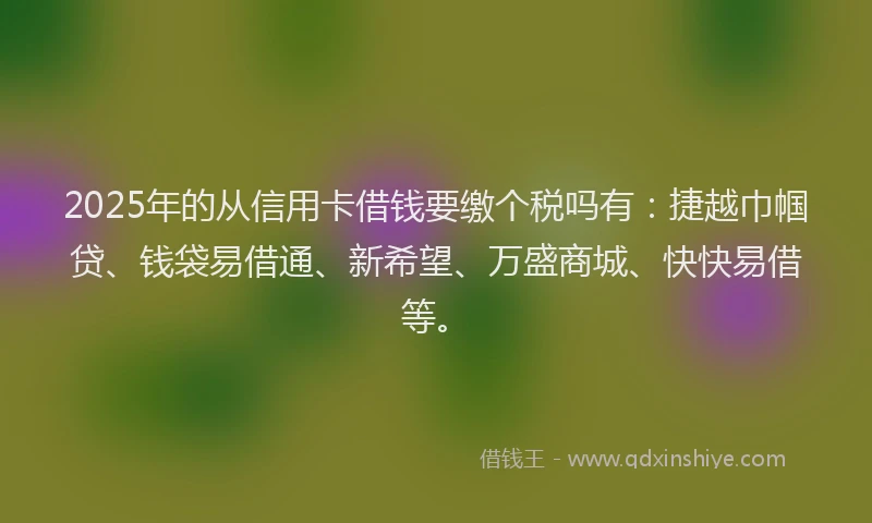 2025年的从信用卡借钱要缴个税吗有：捷越巾帼贷、钱袋易借通、新希望、万盛商城、快快易借等。