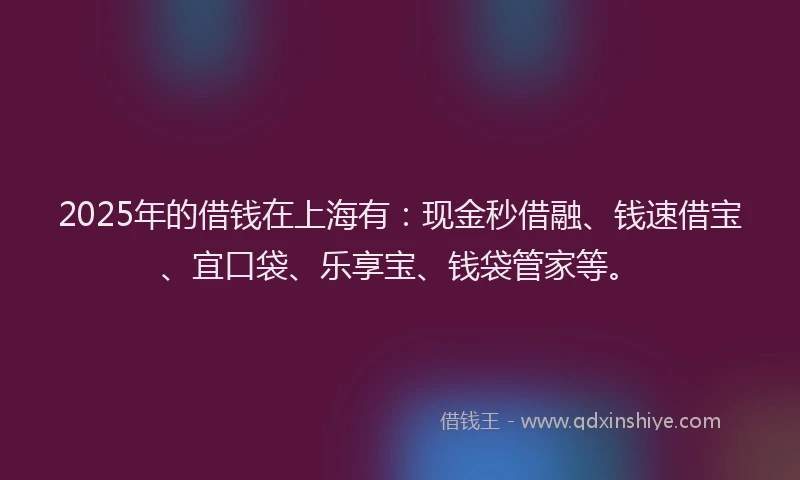 2025年的借钱在上海有：现金秒借融、钱速借宝、宜口袋、乐享宝、钱袋管家等。