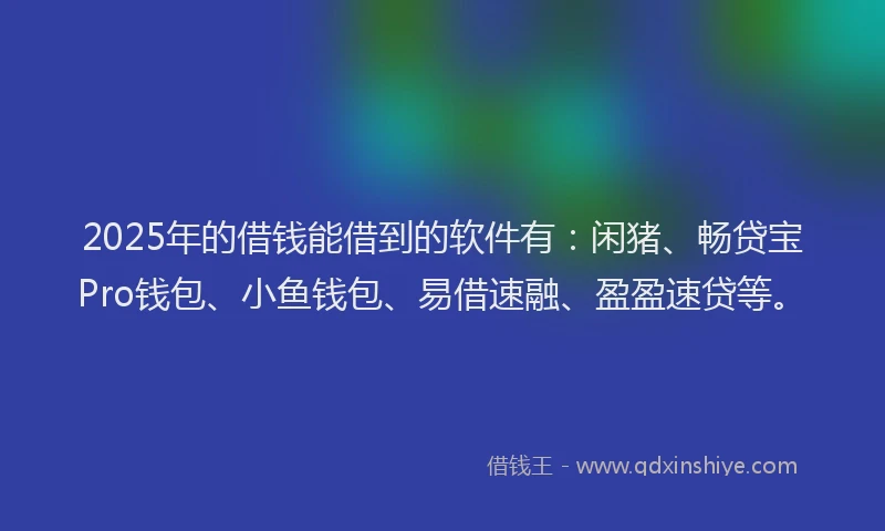 2025年的借钱能借到的软件有：闲猪、畅贷宝Pro钱包、小鱼钱包、易借速融、盈盈速贷等。