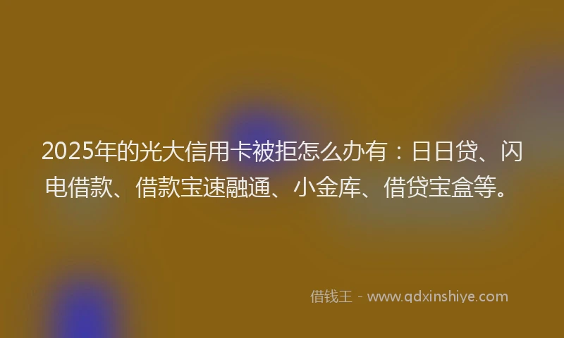 2025年的光大信用卡被拒怎么办有：日日贷、闪电借款、借款宝速融通、小金库、借贷宝盒等。