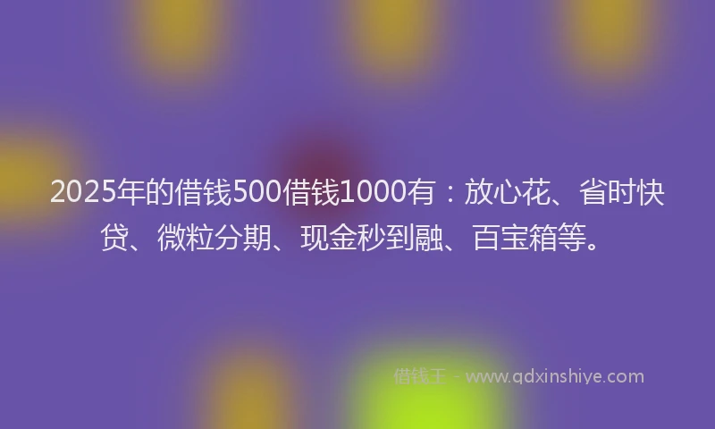 2025年的借钱500借钱1000有：放心花、省时快贷、微粒分期、现金秒到融、百宝箱等。