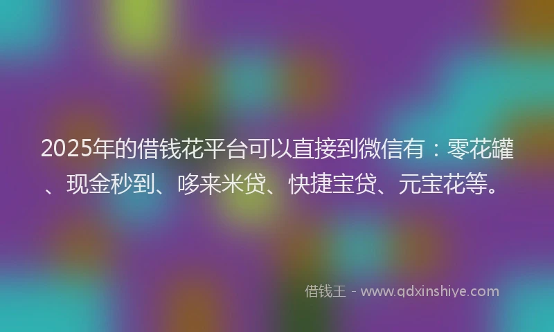 2025年的借钱花平台可以直接到微信有：零花罐、现金秒到、哆来米贷、快捷宝贷、元宝花等。