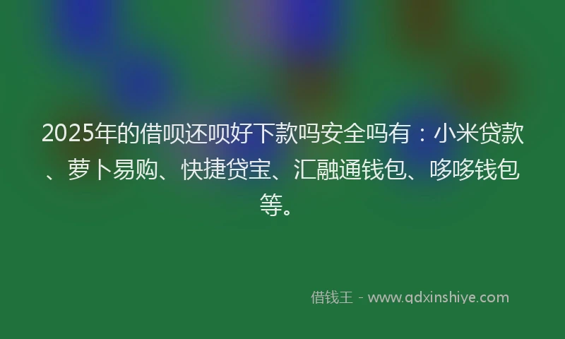 2025年的借呗还呗好下款吗安全吗有：小米贷款、萝卜易购、快捷贷宝、汇融通钱包、哆哆钱包等。
