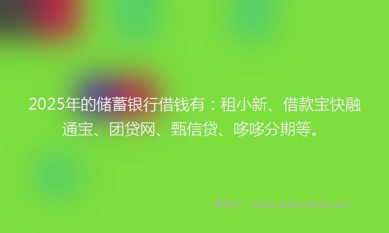 2025年的储蓄银行借钱有：租小新、借款宝快融通宝、团贷网、甄信贷、哆哆分期等。