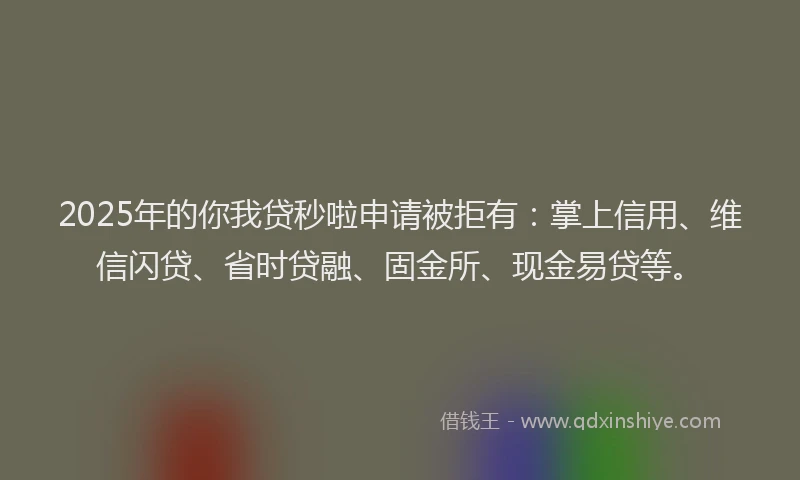 2025年的你我贷秒啦申请被拒有：掌上信用、维信闪贷、省时贷融、固金所、现金易贷等。