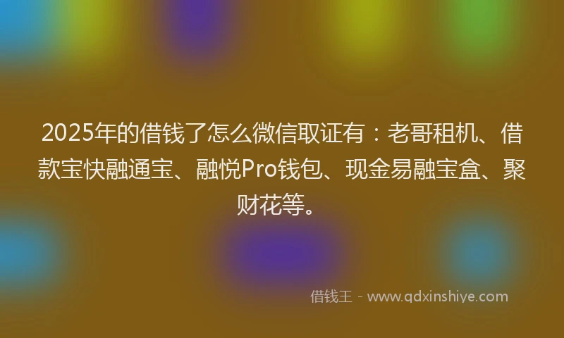 2025年的借钱了怎么微信取证有：老哥租机、借款宝快融通宝、融悦Pro钱包、现金易融宝盒、聚财花等。