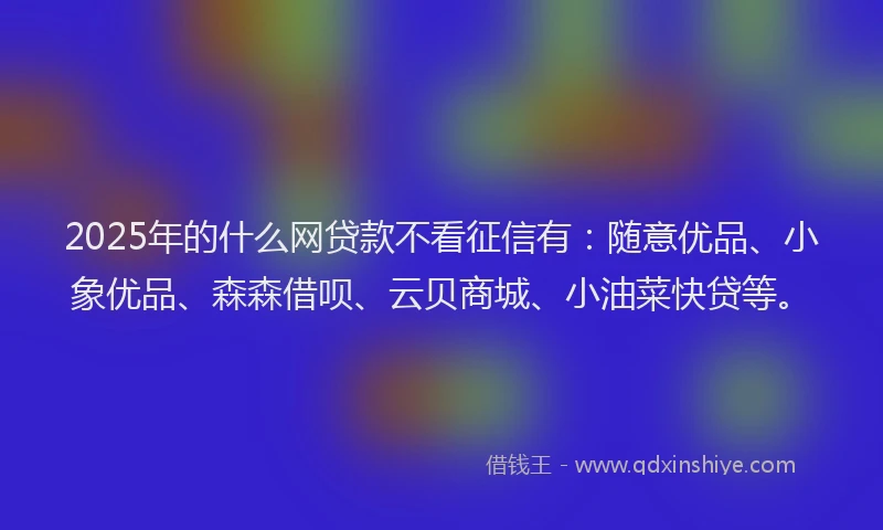 2025年的什么网贷款不看征信有：随意优品、小象优品、森森借呗、云贝商城、小油菜快贷等。