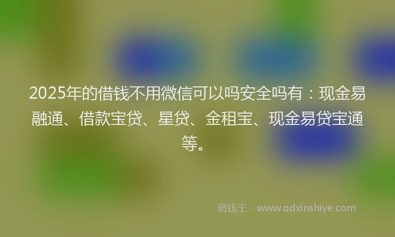 2025年的借钱不用微信可以吗安全吗有：现金易融通、借款宝贷、星贷、金租宝、现金易贷宝通等。