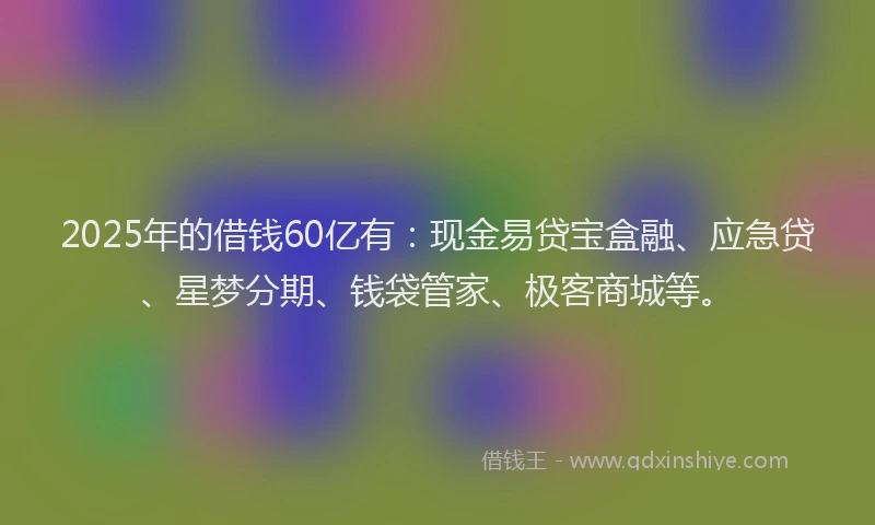 2025年的借钱60亿有：现金易贷宝盒融、应急贷、星梦分期、钱袋管家、极客商城等。