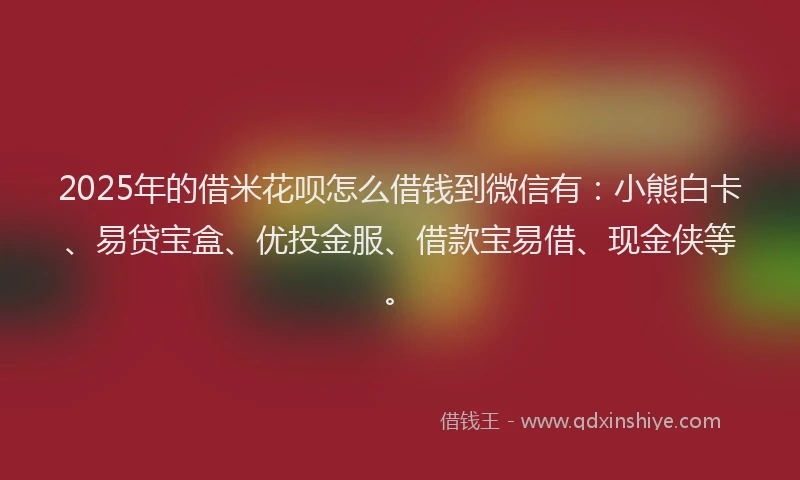 2025年的借米花呗怎么借钱到微信有：小熊白卡、易贷宝盒、优投金服、借款宝易借、现金侠等。