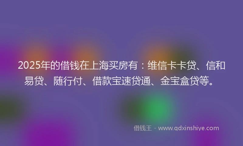2025年的借钱在上海买房有：维信卡卡贷、信和易贷、随行付、借款宝速贷通、金宝盒贷等。