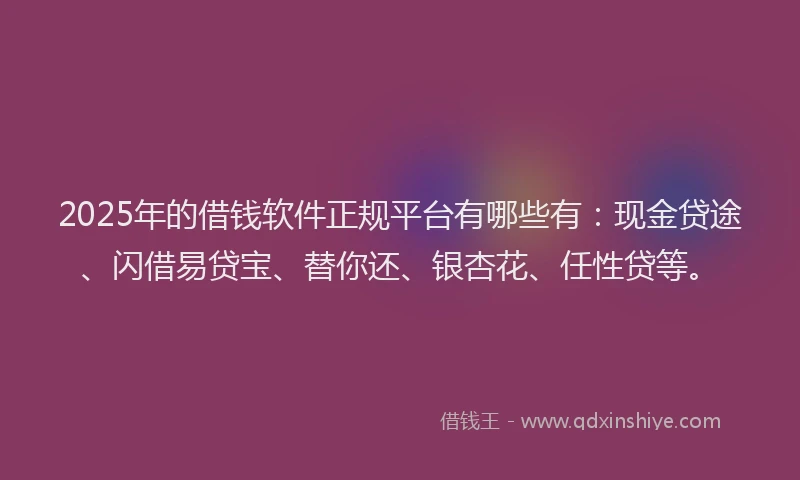 2025年的借钱软件正规平台有哪些有：现金贷途、闪借易贷宝、替你还、银杏花、任性贷等。