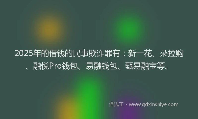 2025年的借钱的民事欺诈罪有：新一花、朵拉购、融悦Pro钱包、易融钱包、甄易融宝等。