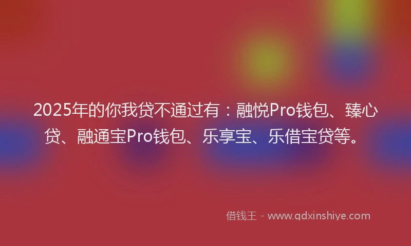 2025年的你我贷不通过有：融悦Pro钱包、臻心贷、融通宝Pro钱包、乐享宝、乐借宝贷等。