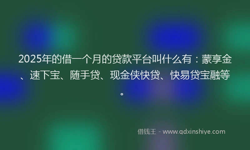 2025年的借一个月的贷款平台叫什么有：蒙享金、速下宝、随手贷、现金侠快贷、快易贷宝融等。