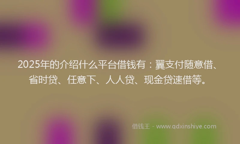 2025年的介绍什么平台借钱有：翼支付随意借、省时贷、任意下、人人贷、现金贷速借等。