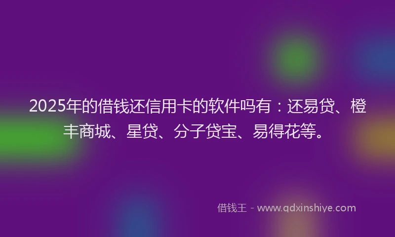 2025年的借钱还信用卡的软件吗有：还易贷、橙丰商城、星贷、分子贷宝、易得花等。