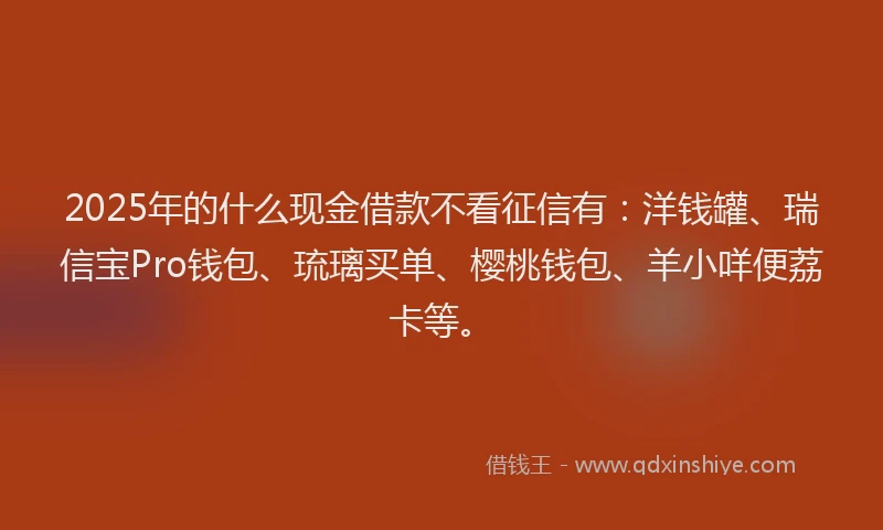 2025年的什么现金借款不看征信有：洋钱罐、瑞信宝Pro钱包、琉璃买单、樱桃钱包、羊小咩便荔卡等。