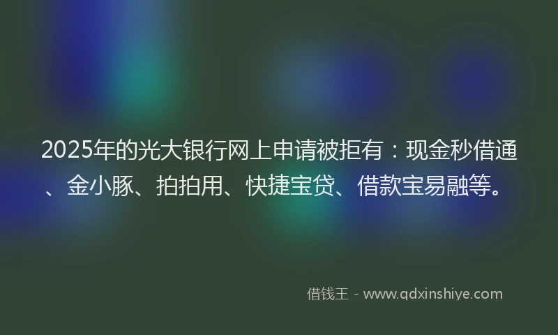 2025年的光大银行网上申请被拒有：现金秒借通、金小豚、拍拍用、快捷宝贷、借款宝易融等。