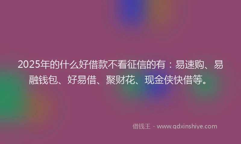 2025年的什么好借款不看征信的有：易速购、易融钱包、好易借、聚财花、现金侠快借等。