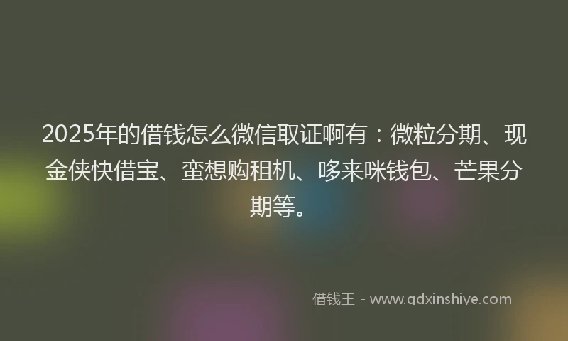2025年的借钱怎么微信取证啊有：微粒分期、现金侠快借宝、蛮想购租机、哆来咪钱包、芒果分期等。